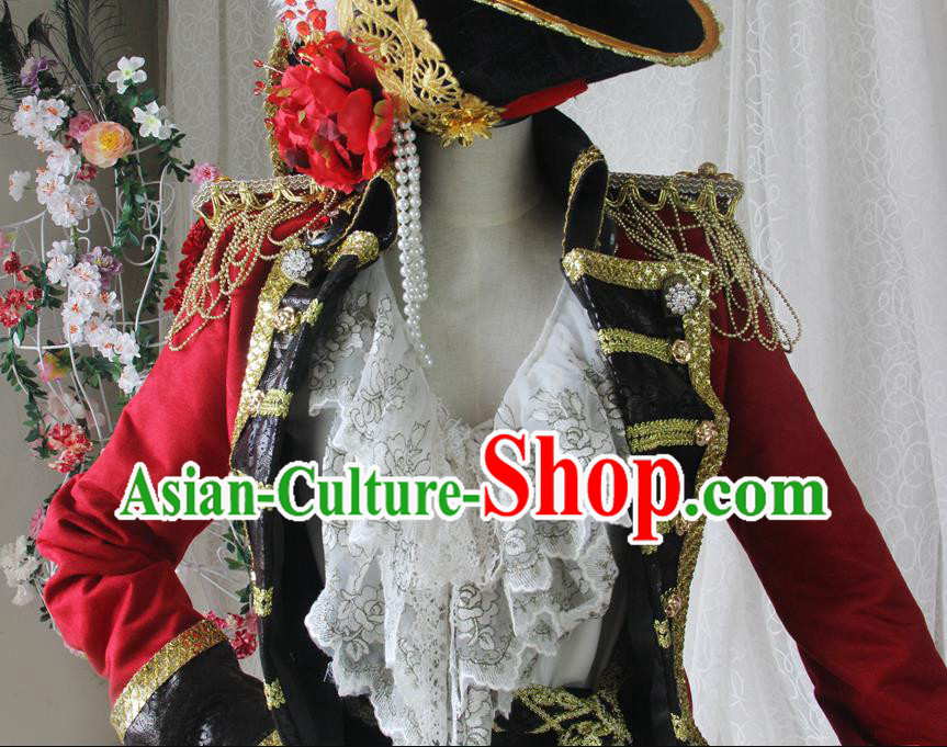 Top Halloween Cosplay Pirate Red Suits Spanish Earl Uniforms European Gentleman Garment Costumes