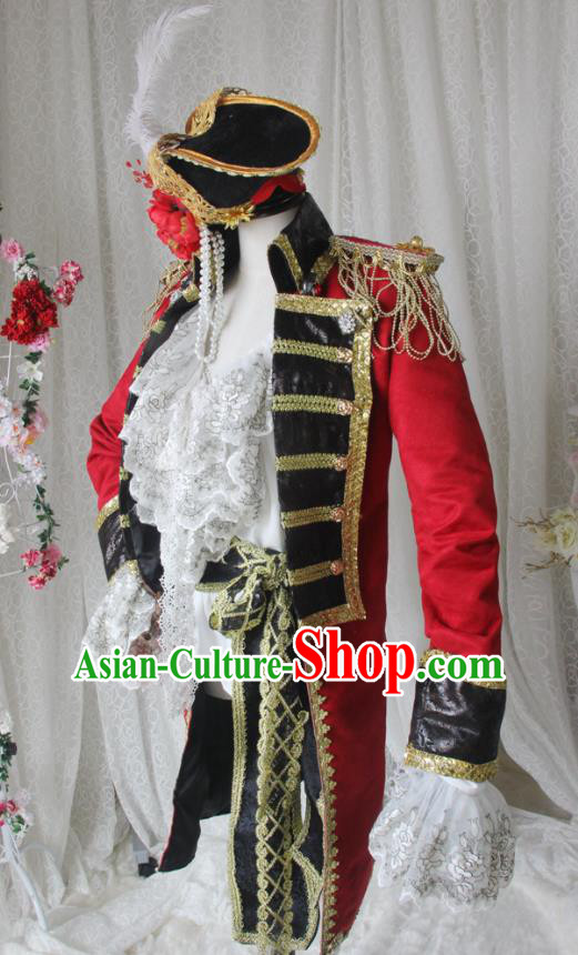 Top Halloween Cosplay Pirate Red Suits Spanish Earl Uniforms European Gentleman Garment Costumes
