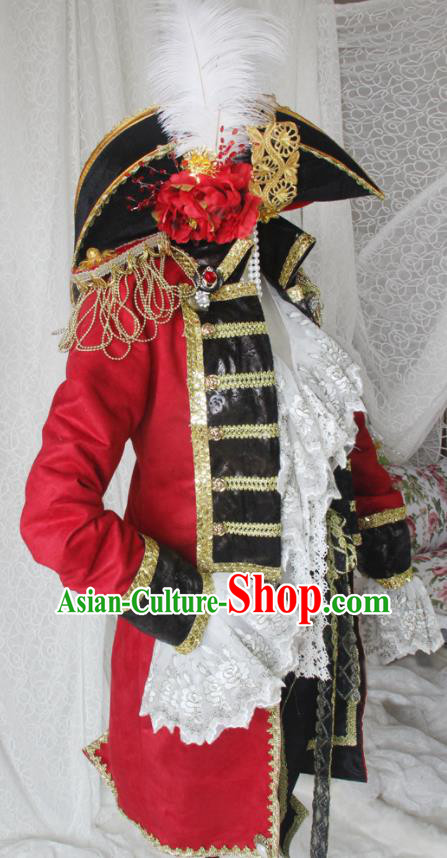 Top Halloween Cosplay Pirate Red Suits Spanish Earl Uniforms European Gentleman Garment Costumes
