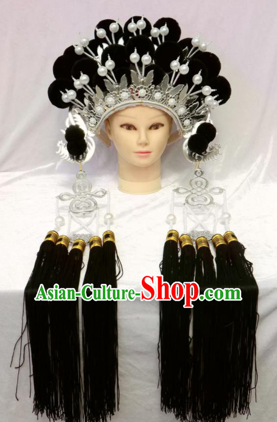 China Beijing Opera Hua Tan Phoenix Coronet Headdress Ancient Princess Hair Accessories Shaoxing Opera Diva Black Venonat Hat