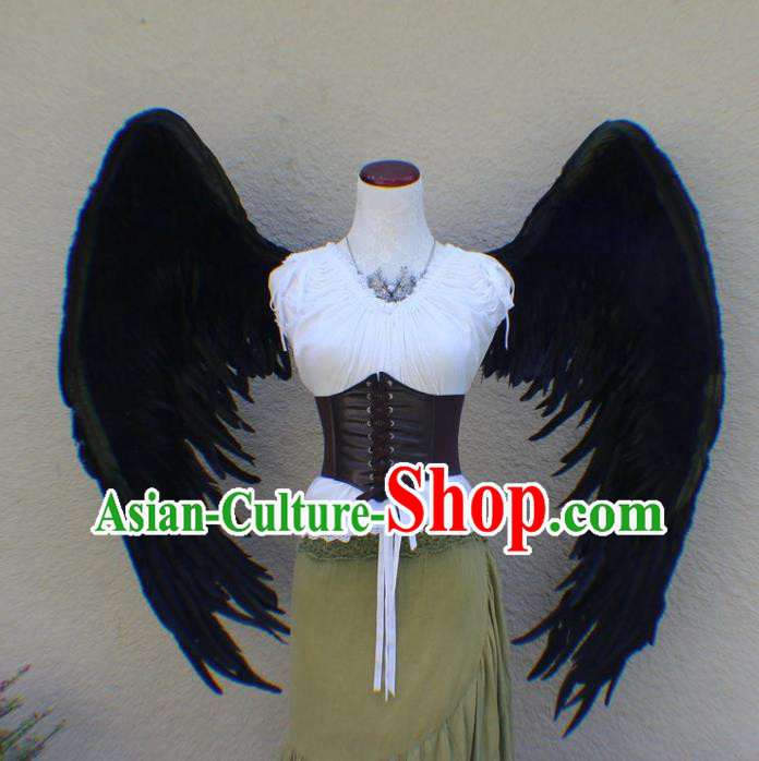 Custom Gothic Angel Decorations Carnival Catwalks Back Accessories Brazil Parade Props Halloween Cosplay Demon Black Feather Wings