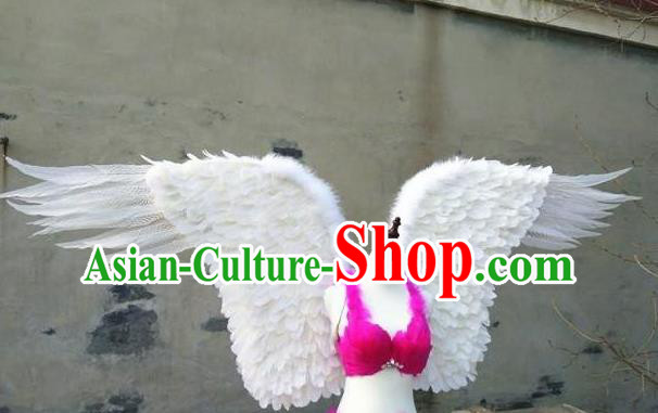 Custom Carnival Parade Accessories Miami Catwalks Back Decorations Cosplay Angel White Feather Wings Halloween Performance Props Headdress