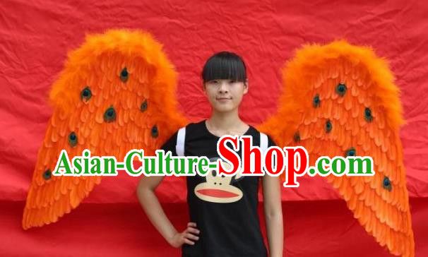 Custom Cosplay Angel Orange Feather Wings Halloween Performance Props Headdress Carnival Parade Accessories Miami Catwalks Back Decorations