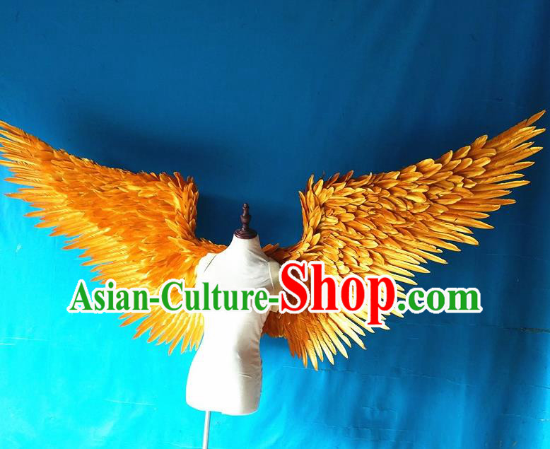 Custom Cosplay Angel Golden Feathers Wings Christmas Performance Props Carnival Parade Feather Accessories Miami Catwalks Back Decorations
