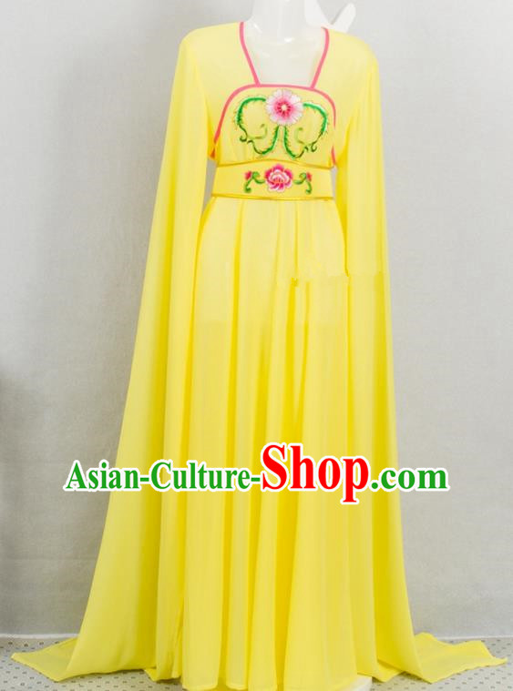 Chinese Peking Opera Young Lady Clothing Ancient Servant Girl Garment Costumes Traditional Huangmei Opera Actress Yellow Dress