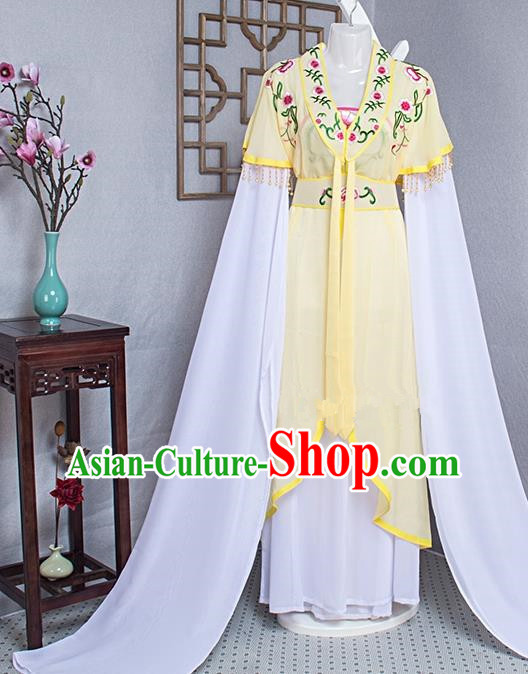 Chinese Beijing Opera Hua Tan Clothing Ancient Noble Lady Light Yellow Dress Outfits Traditional Huangmei Opera Actress Garment Costume