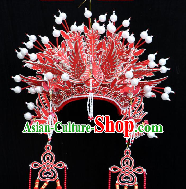 China Peking Opera Diva Red Phoenix Coronet Beijing Opera Hua Tan Headdress Ancient Bride Hair Accessories