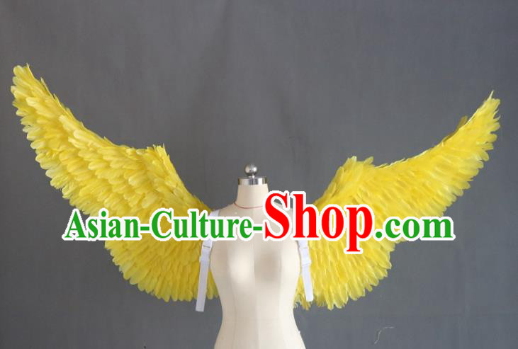 Custom Cosplay Angel Wing Accessories Stage Show Props Halloween Performance Yellow Feather Wings Miami Catwalks Back Decorations