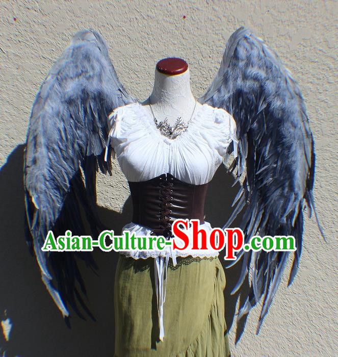 Custom Cosplay Fancy Accessories Stage Performance Props Halloween Catwalks Grey Feather Angel Wings Miami Stage Show Back Decorations