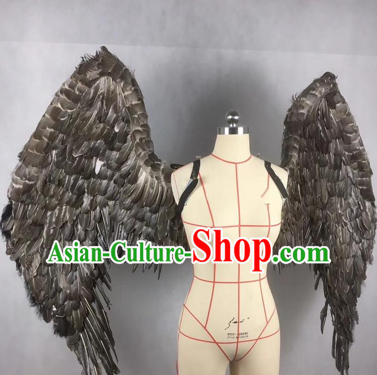Custom Cosplay Fancy Angel Accessories Stage Performance Deluxe Props Halloween Catwalks Black Feather Wings Miami Show Back Decorations