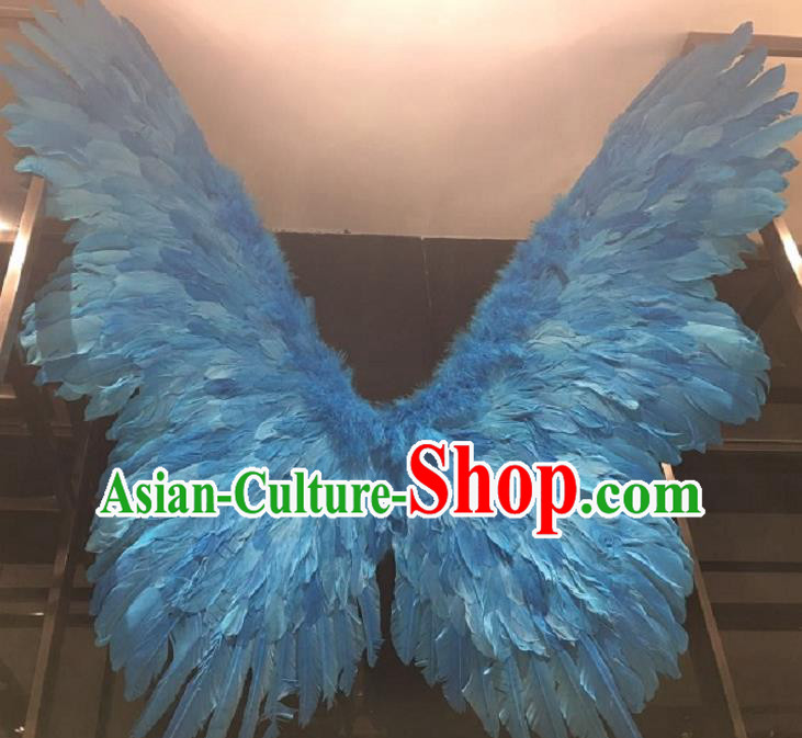 Custom Miami Show Back Decorations Cosplay Fancy Angel Accessories Stage Performance Deluxe Props Halloween Catwalks Blue Feather Butterfly Wings