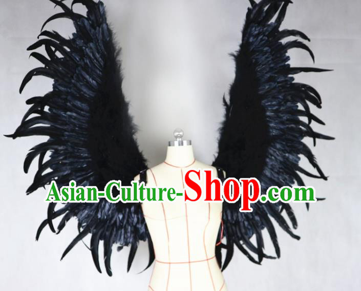 Custom Halloween Cosplay Angel Wings Miami Catwalks Back Decorations Ceremony Performance Accessories Stage Show Black Feathers Props