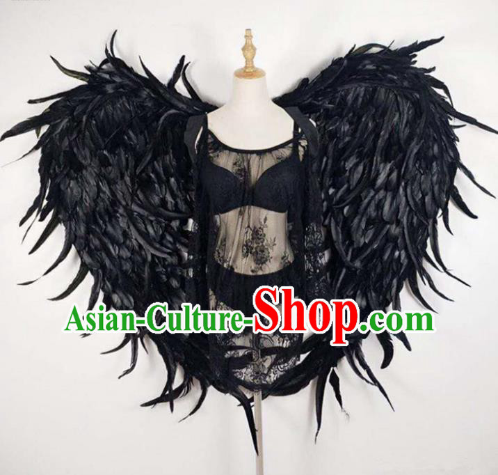 Custom Halloween Catwalks Back Accessories Brazil Parade Props Cosplay Demon Black Feathers Wings Carnival Show Decorations