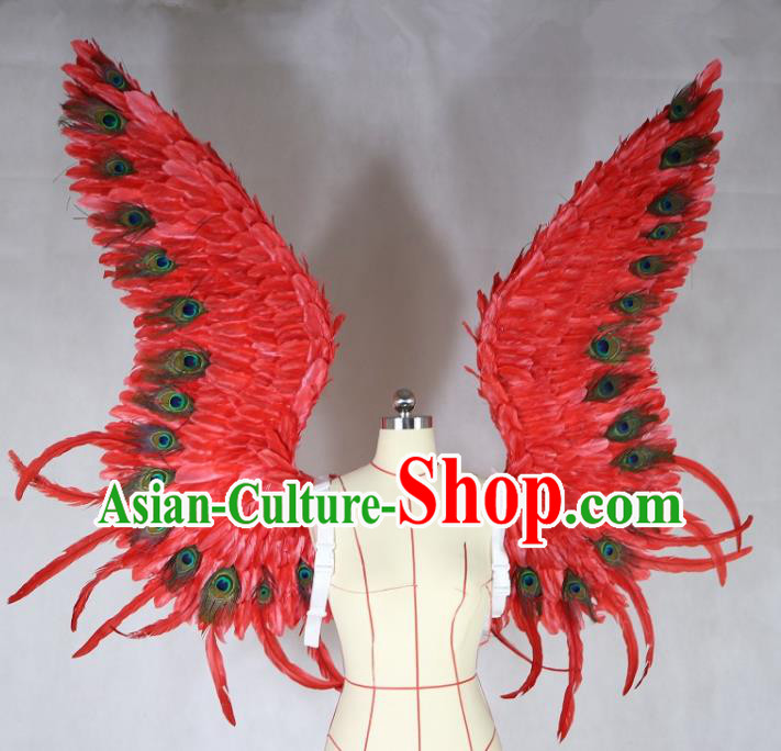 Custom Brazil Parade Props Cosplay Angel Red Feathers Wings Carnival Show Decorations Halloween Catwalks Back Accessories