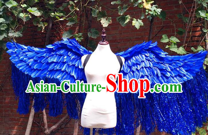 Custom Cosplay Royalblue Feathers Tassel Wings Christmas Performance Props Carnival Parade Accessories Miami Angel Catwalks Back Decorations