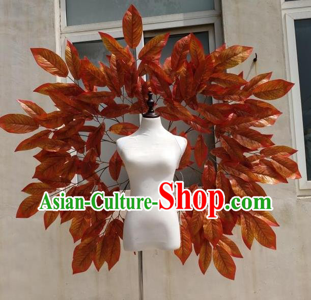 Custom Carnival Parade Accessories Miami Stage Show Decorations Cosplay Props Angel Red Leaf Wings Halloween Fancy Ball Wear