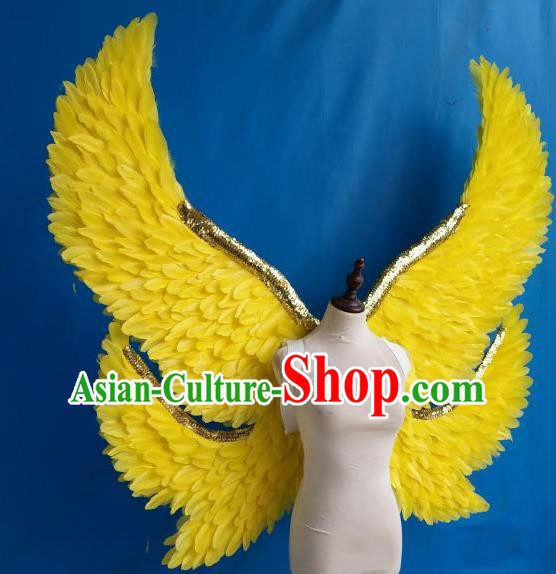 Custom Halloween Fancy Ball Props Carnival Catwalks Accessories Miami Parade Show Decorations Cosplay Angel Deluxe Yellow Feather Wings