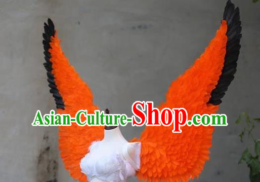Custom Halloween Fancy Ball Wear Carnival Parade Accessories Miami Show Orange Feathers Wings Cosplay Demon Back Decorations Model Catwalks Props