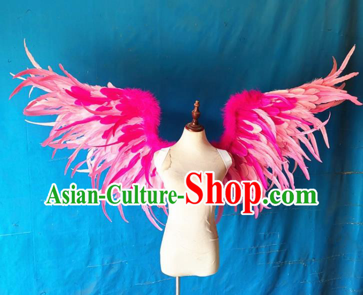 Custom Catwalks Angel Props Halloween Fancy Ball Back Accessories Carnival Parade Wear Miami Show Pink Feathers Decorations Cosplay Deluxe Wings