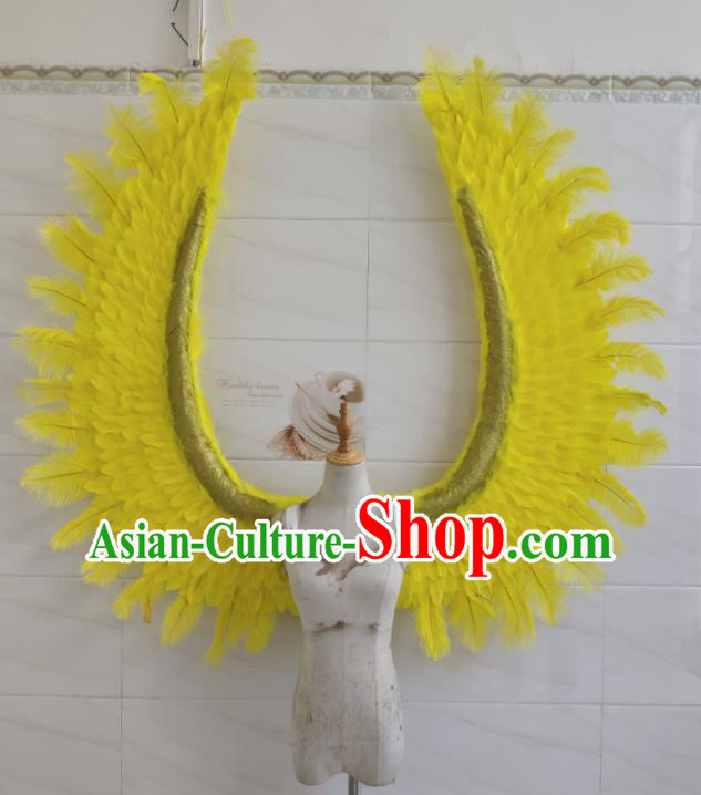Custom Christmas Yellow Feather Wings Halloween Performance Decorations Stage Show Angel Props Opening Dance Wear Miami Parade Accessories