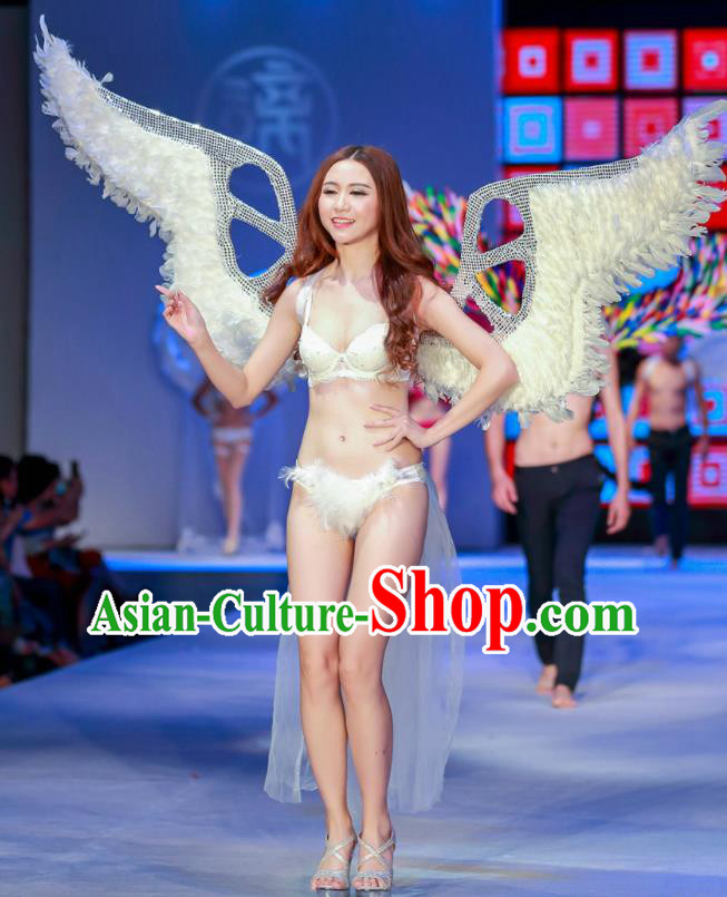 Custom Miami Show Accessories Christmas White Feathers Wings Halloween Cosplay Angel Decorations Stage Show Props Opening Dance Deluxe Wear