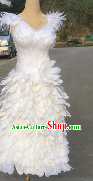 Top Samba Dance Clothing Brazilian Carnival Garments Miami Catwalks White Feather Dress Stage Show Costumes
