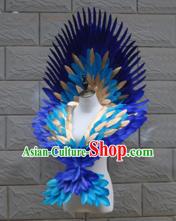 Custom Halloween Cosplay Angel Blue Feather Wings Carnival Dance Back Accessories Miami Stage Show Wear Christmas Performance Props