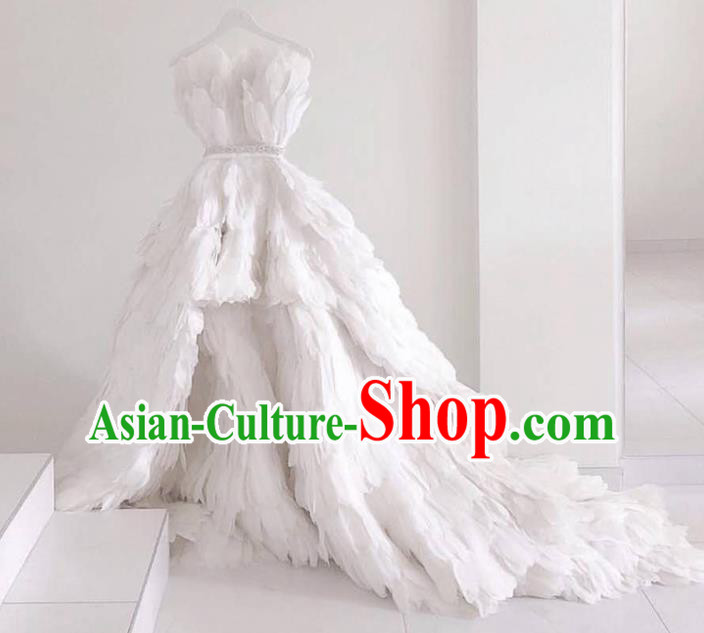 Top Brazilian Carnival White Feather Dress Stage Show Wedding Dress Miami Catwalks Costume Christmas Dance Clothing