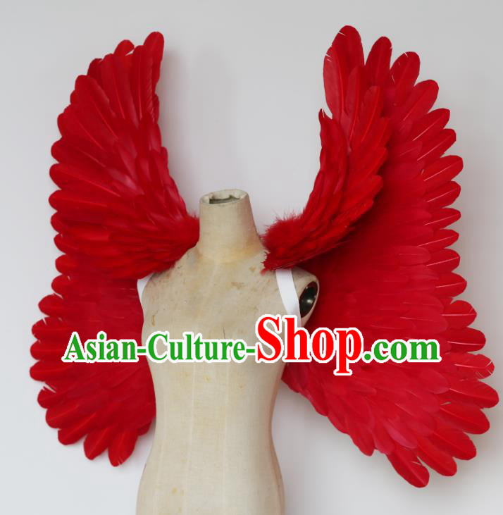 Custom Miami Stage Show Wear Christmas Catwalks Props Opening Dance Red Feather Wings Carnival Parade Back Accessories