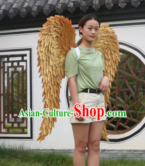Custom Opening Ceremony Back Accessories Carnival Parade Golden Feathers Wings Miami Angel Show Wear Halloween Catwalks Feather Wing Props