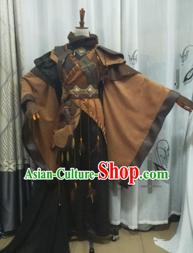Chinese Traditional Cosplay Swordsman Clothing Puppet Show Qian Jinshao Garment Costumes Ancient Young Knight Brown Uniforms