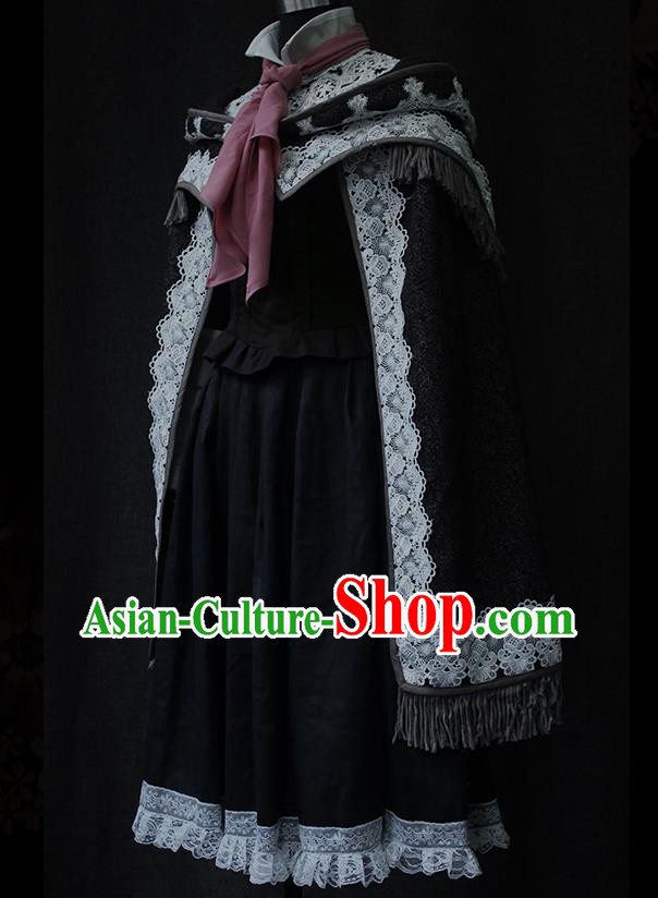 Top Byzantium Court Lady Clothing Cosplay Queen Black Dress Gothic Royal Princess Garment Costume