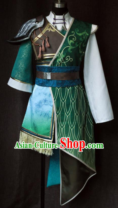 Chinese Ancient Swordsman Green Uniforms Traditional Cosplay Young Knight Clothing Game Dynasty Warriors Jiang Wei Garment Costumes