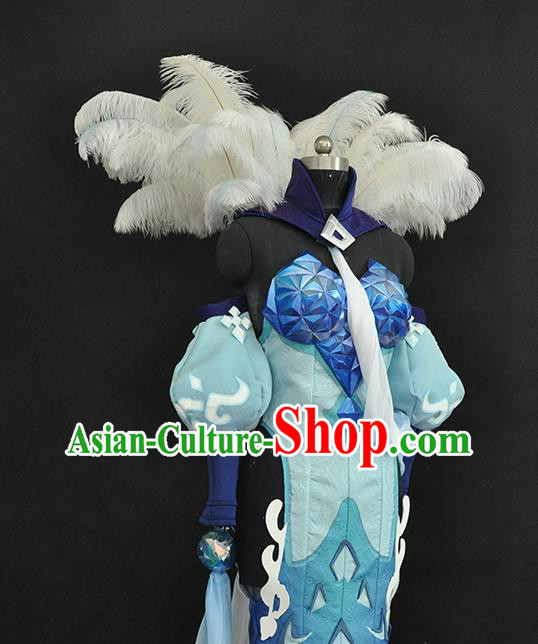 Top Cosplay Young Beauty Blue Dress Outfits Game Character Imperial Concubine Garment Costume Traditional Goddess Clothing