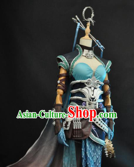 Top Game Character Swordswoman Garment Costumes Traditional Moonlight Blade Yu Hudie Clothing Cosplay Female Knight Blue Dress Outfits