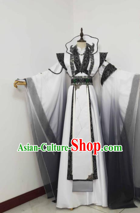 Chinese Puppet Show Royal Highness Garment Costumes Ancient Prince White Uniforms Traditional Cosplay Swordsman Clothing