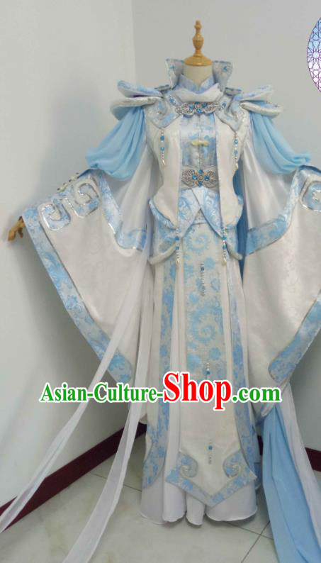 Chinese Traditional Cosplay Swordsman Clothing Puppet Show Immortal Garment Costumes Ancient Taoist Priest Blue Uniforms