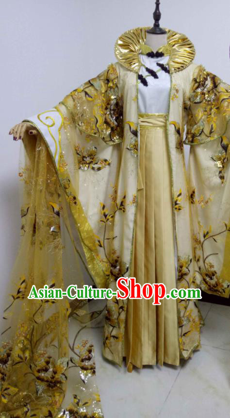Chinese Ancient Swordsman Yellow Uniforms Traditional Cosplay Emperor Clothing Puppet Show Royal King Garment Costumes