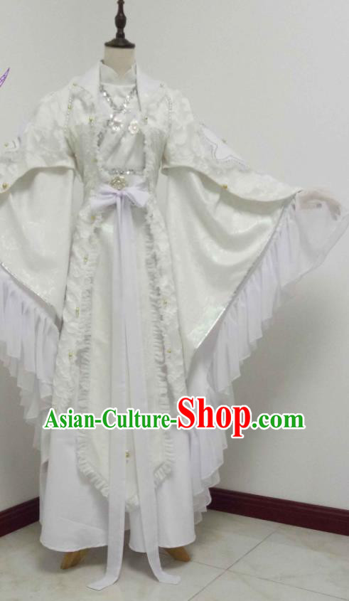 Chinese Puppet Show Prince Garment Costumes Ancient Young Childe White Robe Uniforms Traditional Cosplay Swordsman Clothing
