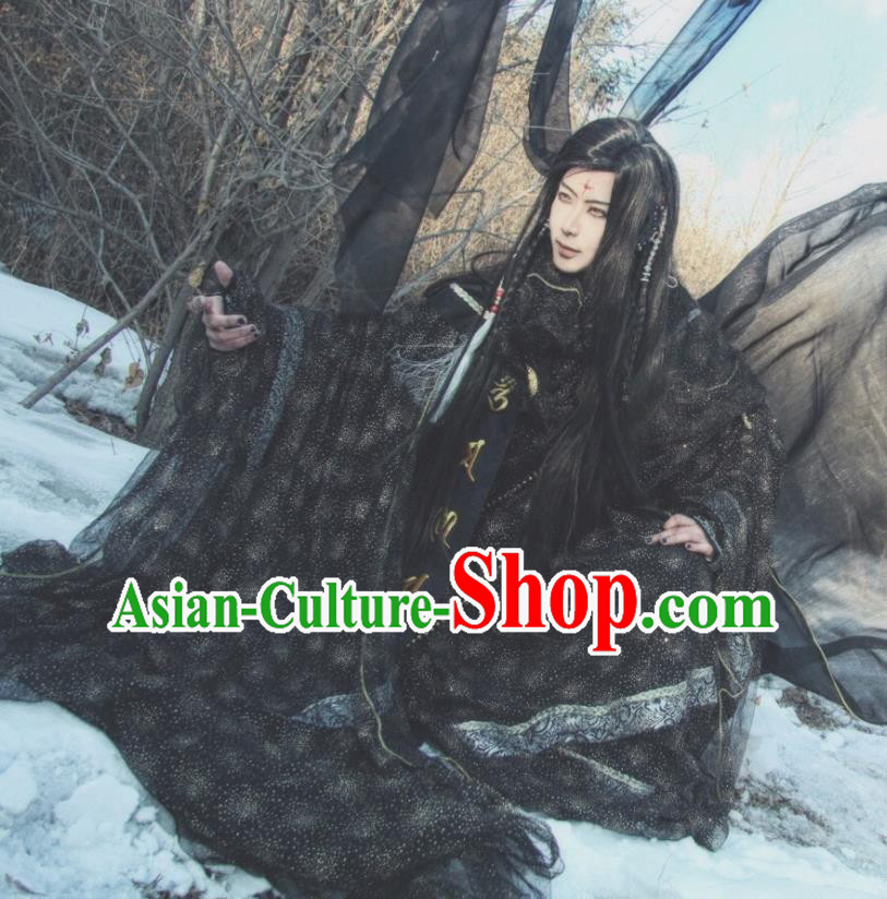 Chinese Traditional Cosplay Swordsman Clothing Puppet Show Warrior Monk Garment Costumes Ancient Chivalrous Knight Black Robe Uniforms