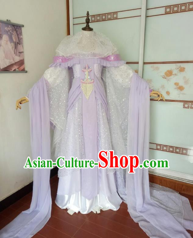 China Traditional Puppet Show Fairy Lou Wuhen Garment Costumes Ancient Princess Clothing Cosplay Young Beauty Lilac Dress Outfits