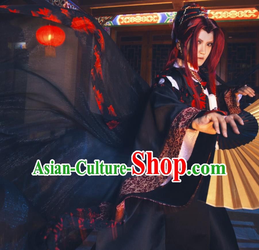 Chinese Traditional Cosplay Swordsman Clothing Puppet Show Young Childe Garment Costumes Ancient Royal King Black Uniforms