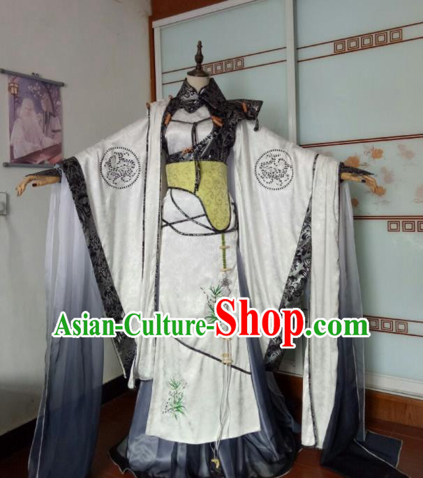 Chinese Traditional Cosplay Noble Childe Clothing Puppet Show Prince Garment Costumes Ancient Swordsman White Uniforms