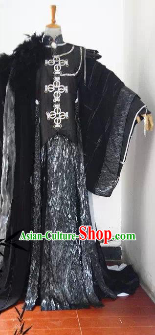 China Traditional Puppet Show Female Knight Garment Costumes Ancient Swordswoman Clothing Cosplay Queen Black Dress Outfits