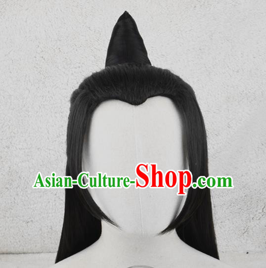 Chinese Cosplay Young Beauty Hair Accessories Ancient Female Knight Black Wigs Headwear Traditional Swordswoman Hairpieces
