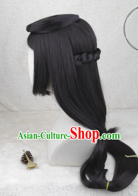 Chinese Ancient Palace Beauty Wigs Headwear Traditional Qin Dynasty Princess Hairpieces Cosplay Swordswoman Hair Accessories
