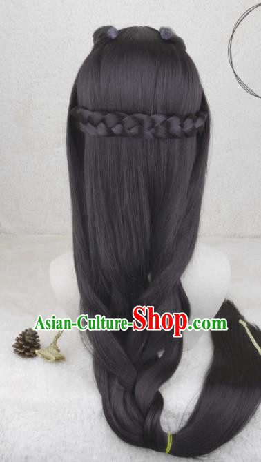 Chinese Ancient Palace Beauty Wigs Headwear Traditional Qin Dynasty Princess Hairpieces Cosplay Swordswoman Hair Accessories