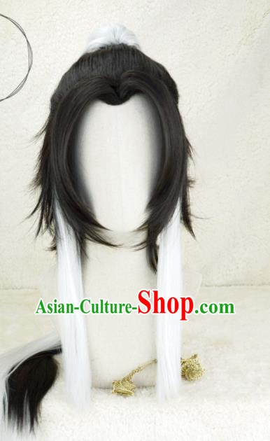 Handmade China Ancient Knight Errant Headdress Cosplay Swordsman Wigs Traditional Hanfu Young Hero Ponytsil Hairpieces