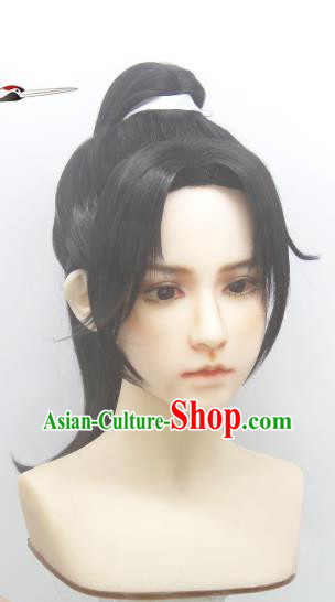 Handmade China Ancient Swordsman Headdress Cosplay Young Knight Wigs Traditional Honor of Kings Li Xiaoyao Hairpieces