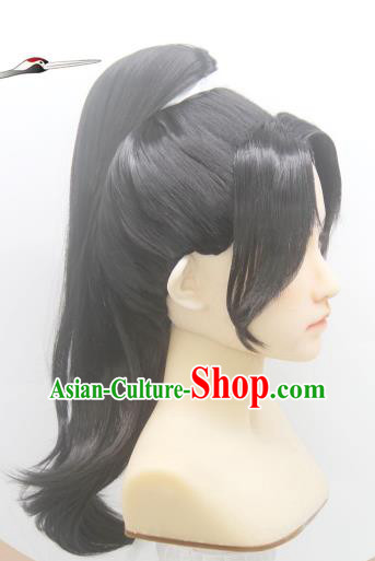 Handmade China Ancient Swordsman Headdress Cosplay Young Knight Wigs Traditional Honor of Kings Li Xiaoyao Hairpieces